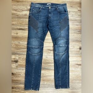 Pierre Balmain Jeans Men 40 Charcoal Skinny Stretch Biker Double Knee Quilted